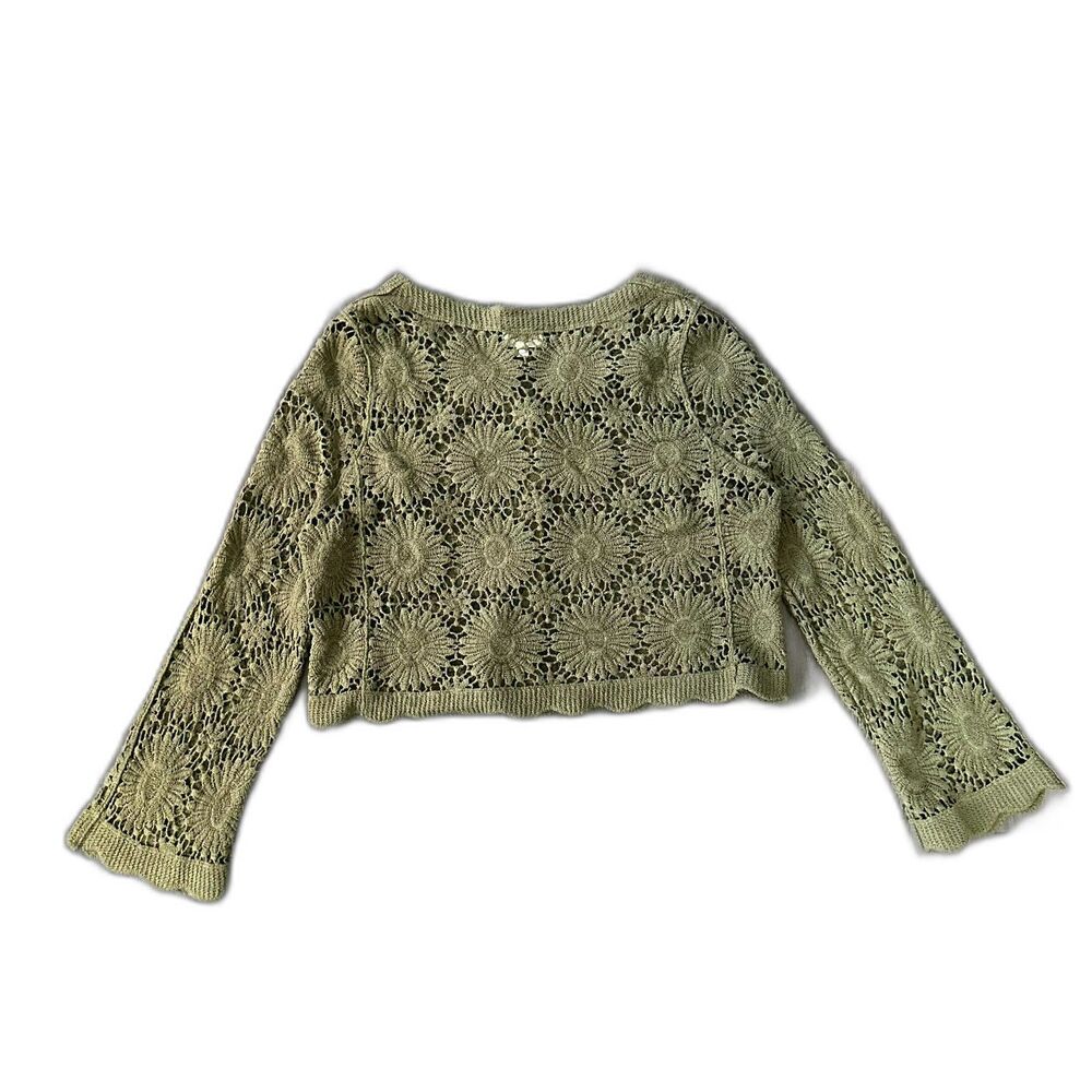 Dizzy Lizzy Daisy Crochet Cardigan V-neck Crop Button Up Olive Green Size Small - Picture 2 of 6